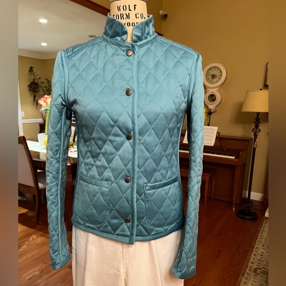 Burberry Jacket Royal Blue/Purple Green Floral Reversible Quilted Pockets VTG - Picture 1 of 14